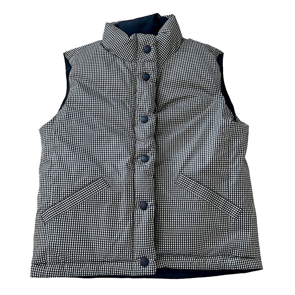 GAP Reversible Puffer Vest Navy Checkered Winter 7-8 Youth EUC Like New - Picture 2 of 9